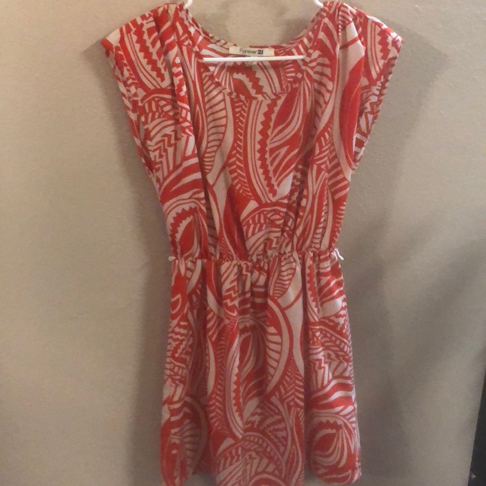 Cream & red print dress